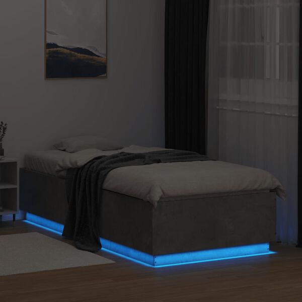 vidaXL Estructura de cama con luces LED madera gris hormigón 90x200 cm