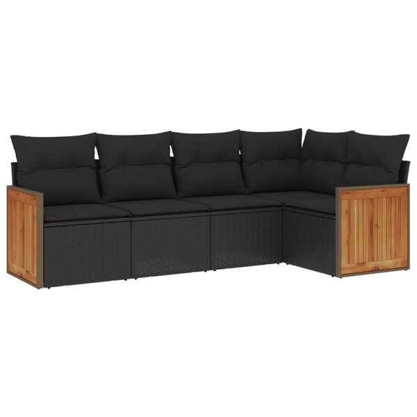 vidaXL Set de muebles de jard&iacute;n 5 pzas y cojines rat&aacute;n sint&eacute;tico negro