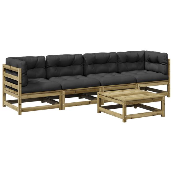 vidaXL Set de sof&aacute;s jard&iacute;n 5 pzas con cojines madera pino impregnada