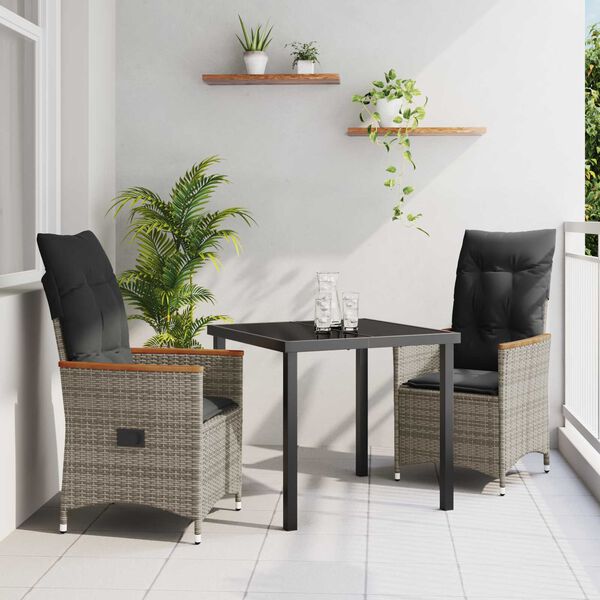 vidaXL Conjunto de Comedor de Jard&iacute;n 3 pcs Gris rat&aacute;n sint&eacute;tico