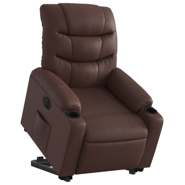 vidaXL Sill&oacute;n reclinable elevable el&eacute;ctrico de cuero sint&eacute;tico marr&oacute;n