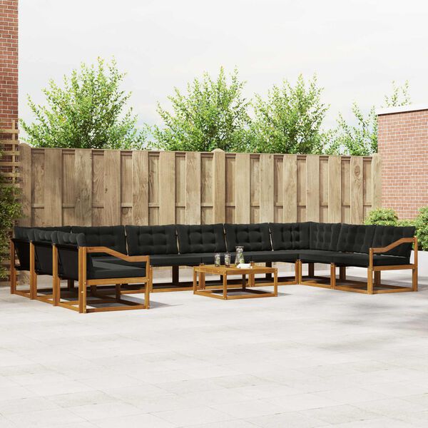 vidaXL Conjunto de sof&aacute;s de exterior con coj&iacute;n 11 pcs Natural y negro