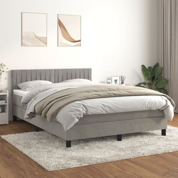 vidaXL Cama box spring con colch&oacute;n terciopelo gris claro 140x200 cm