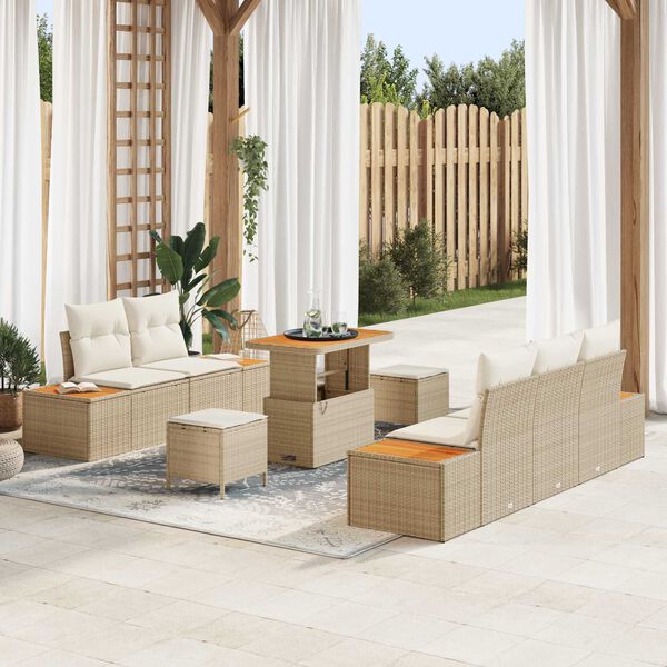 vidaXL Conjunto de sof&aacute;s de jard&iacute;n 8 pcs Beige rat&aacute;n sint&eacute;tico