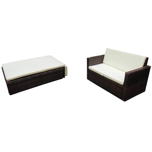 vidaXL Set muebles de jard&iacute;n 2 piezas y cojines rat&aacute;n sint&eacute;tico marr&oacute;n