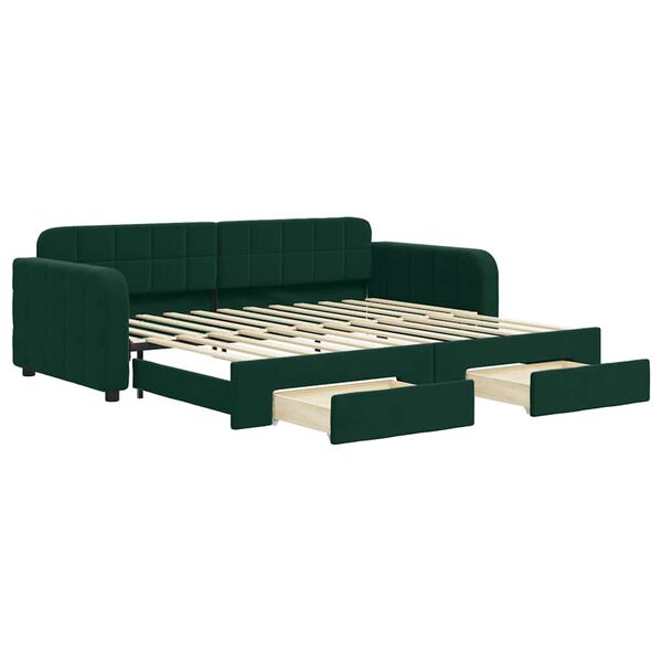 vidaXL Sof&aacute; cama nido con cajones terciopelo verde oscuro 90x200 cm