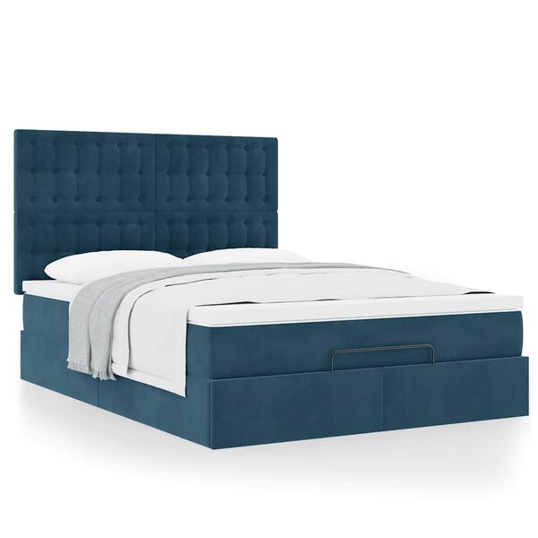 vidaXL Estructura de cama otomana con colchones terciopelo azul oscuro