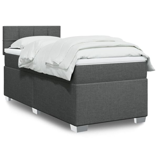 vidaXL Cama box spring con colch&oacute;n tela gris oscuro 80x200 cm