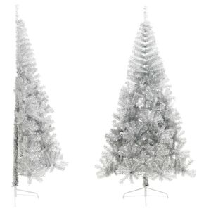 vidaXL Medio &aacute;rbol de Navidad artificial con soporte PET plata 210 cm