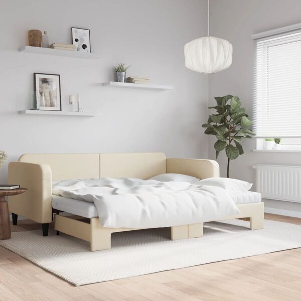 vidaXL Sofá cama nido con colchón tela crema 90x200 cm
