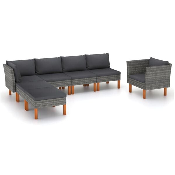 vidaXL Set de muebles de jard&iacute;n 7 pzas rat&aacute;n sint&eacute;tico eucalipto gris