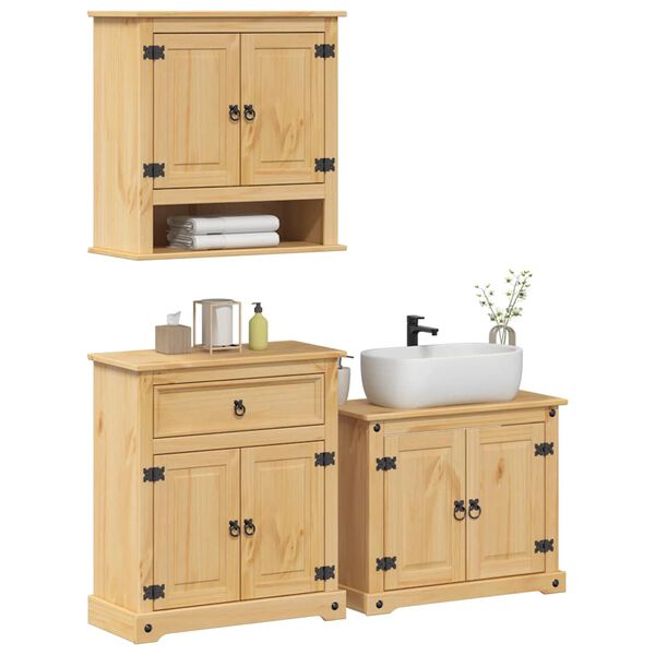 vidaXL Juego de muebles de ba&ntilde;o Corona 3 pzas madera maciza pino