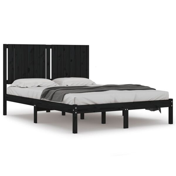 vidaXL Estructura de cama de madera maciza de pino negra 140x190 cm