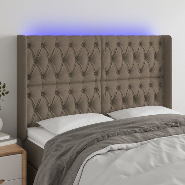 vidaXL Cabecero con LED de tela gris taupe 147x16x118/128 cm