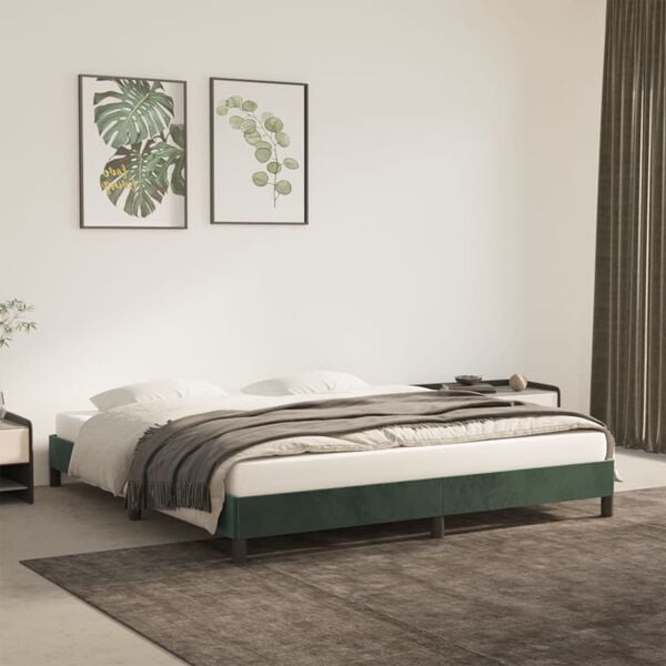 vidaXL Estructura cama sin colch&oacute;n terciopelo verde oscuro 160x200 cm