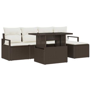 vidaXL Conjunto de sof&aacute; de jard&iacute;n 6 pcs Marr&oacute;n Polirat&aacute;n
