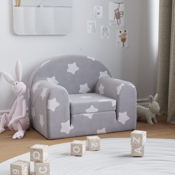vidaXL Sof&aacute; cama infantil felpa suave gris claro con estrellas