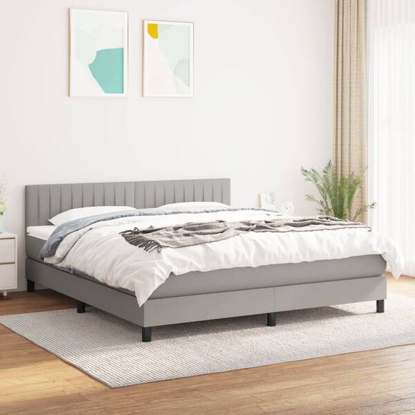 vidaXL Cama box spring con colch&oacute;n tela gris claro 160x200 cm