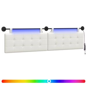 vidaXL Cabecero colgante Con luz LED Blanco Cuero sint&eacute;tico