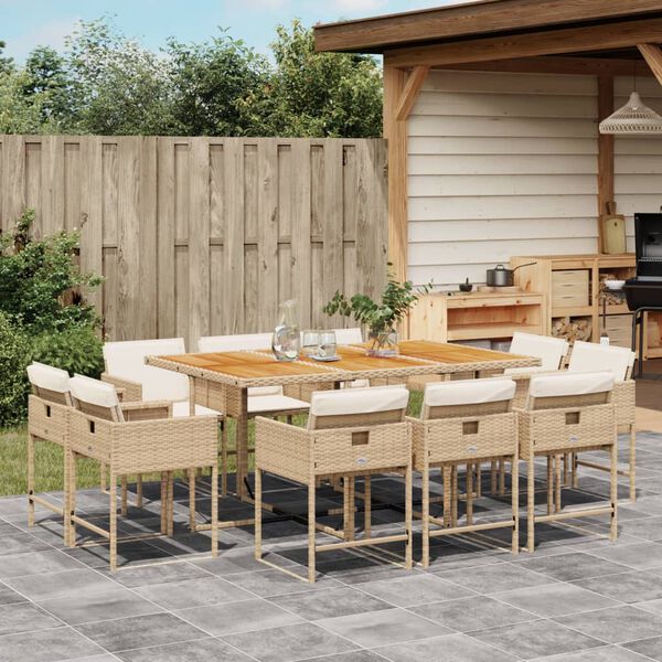 vidaXL Set comedor de jard&iacute;n 11 pzas con cojines rat&aacute;n sint&eacute;tico beige