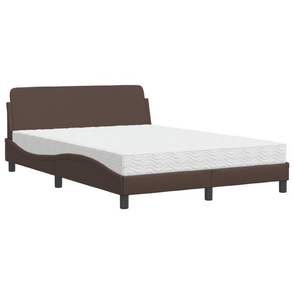 vidaXL Cama con colch&oacute;n Dover cuero sint&eacute;tico marr&oacute;n 140x200 cm