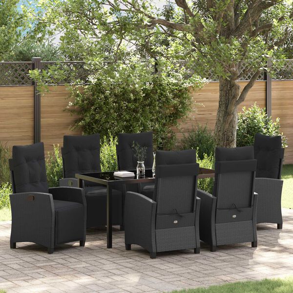 vidaXL Conjunto de Comedor de Jard&iacute;n 7 pcs Negro rat&aacute;n sint&eacute;tico