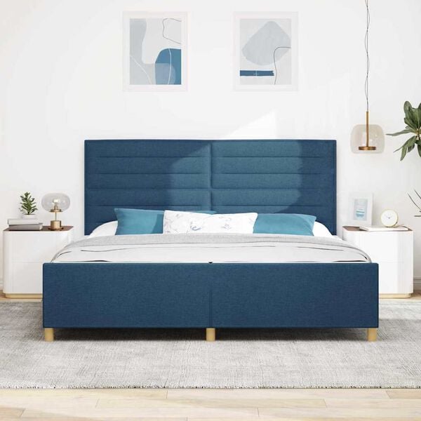 vidaXL Estructura de cama con cabecera Azul 200 x 200 cm tela