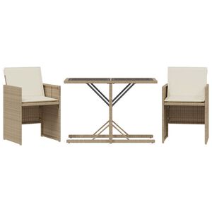 vidaXL Sillas y mesita de jard&iacute;n 3 piezas rat&aacute;n sint&eacute;tico coj&iacute;n beige
