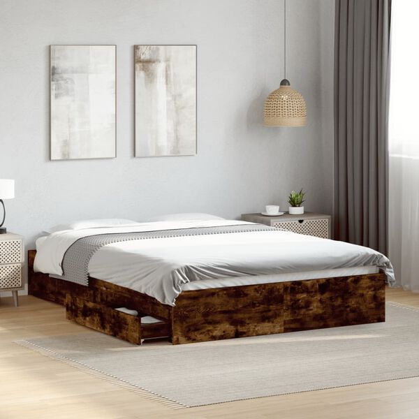 vidaXL Cama con cajones madera de ingenier&iacute;a roble ahumado 140x190 cm