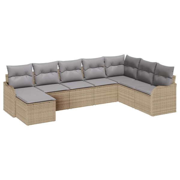 vidaXL Conjunto de sof&aacute; de jard&iacute;n 8 pcs beige y gris claro Polirat&aacute;n