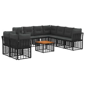 vidaXL Conjunto de sof&aacute;s de exterior 10 uds. Negro y Gris oscuro