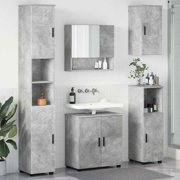 vidaXL Juego de muebles de ba&ntilde;o con almacenamiento 5 pcs Gris Concreto