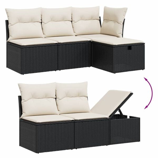 vidaXL Set de muebles de jard&iacute;n 5 pzas y cojines rat&aacute;n sint&eacute;tico negro