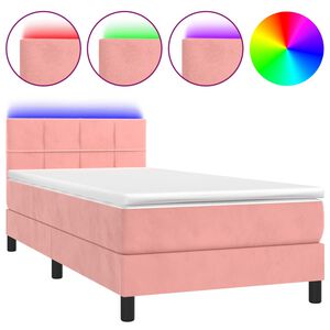 vidaXL Cama box spring colch&oacute;n y LED terciopelo rosa 80x200 cm