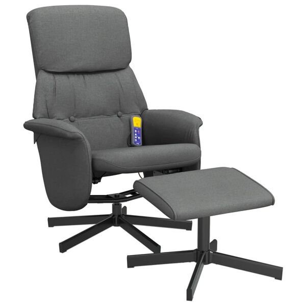 vidaXL Sill&oacute;n reclinable de masaje con reposapi&eacute;s tela gris oscuro