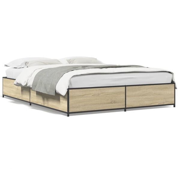 vidaXL Estructura cama madera ingenier&iacute;a metal roble Sonoma 120x190 cm