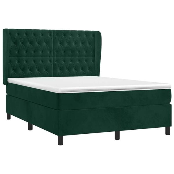vidaXL Cama box spring con colch&oacute;n terciopelo verde oscuro 140x200 cm