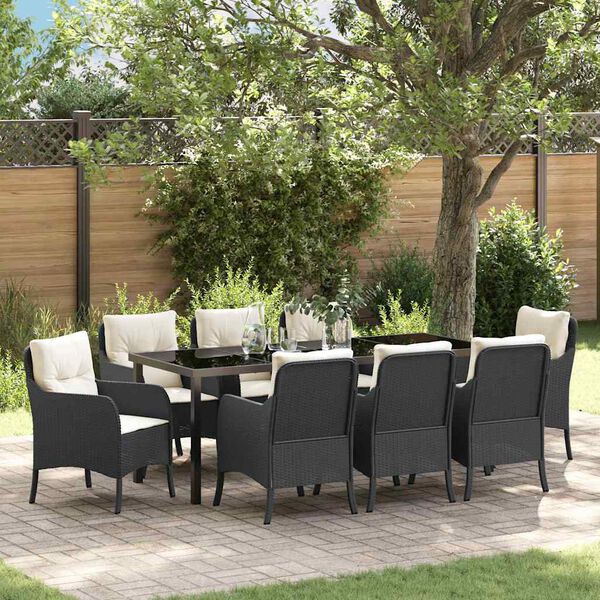 vidaXL Conjunto de Comedor de Jard&iacute;n 9 pcs Negro rat&aacute;n sint&eacute;tico