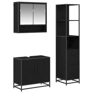 vidaXL Juego de muebles de ba&ntilde;o 3 pcs Roble Negro Madera de ingenier&iacute;a