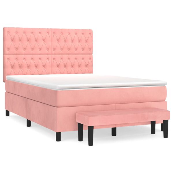 vidaXL Cama box spring con colch&oacute;n terciopelo rosa 140x190 cm