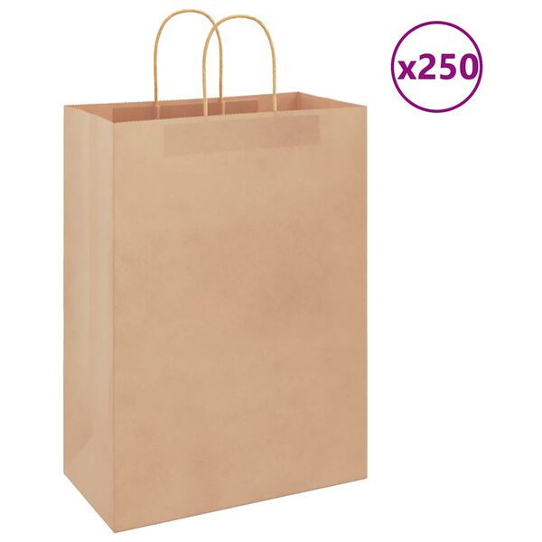 vidaXL Bolsas de papel con asas 250 uds marrón 32x17x44 cm