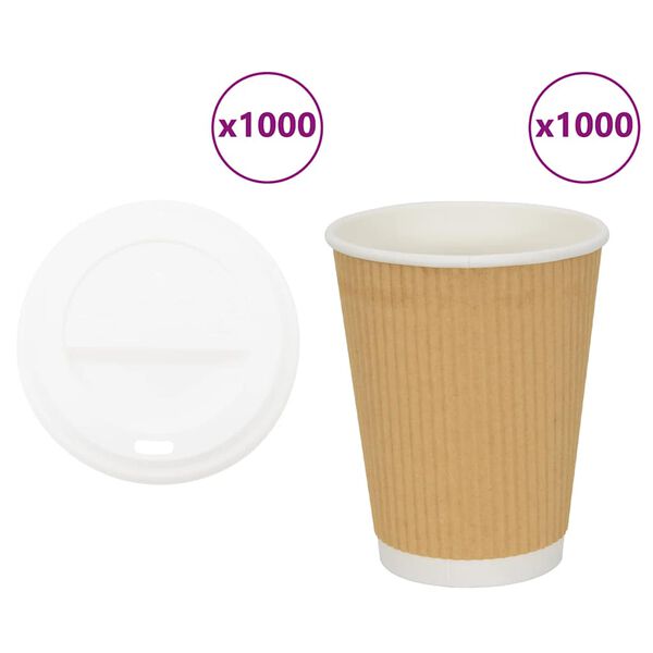 vidaXL Vasos de caf&eacute; de papel con tapa 1000 uds 12oz 300ml