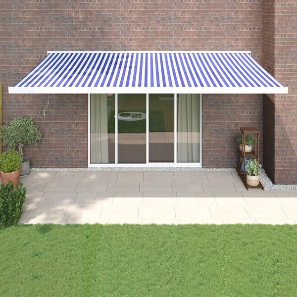 vidaXL Toldo retr&aacute;ctil aluminio y tela azul y blanco 5x3 m