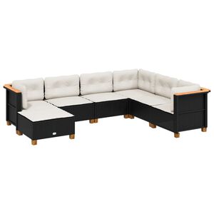 vidaXL Set de sof&aacute;s de jard&iacute;n 7 pzas con cojines rat&aacute;n sint&eacute;tico negro