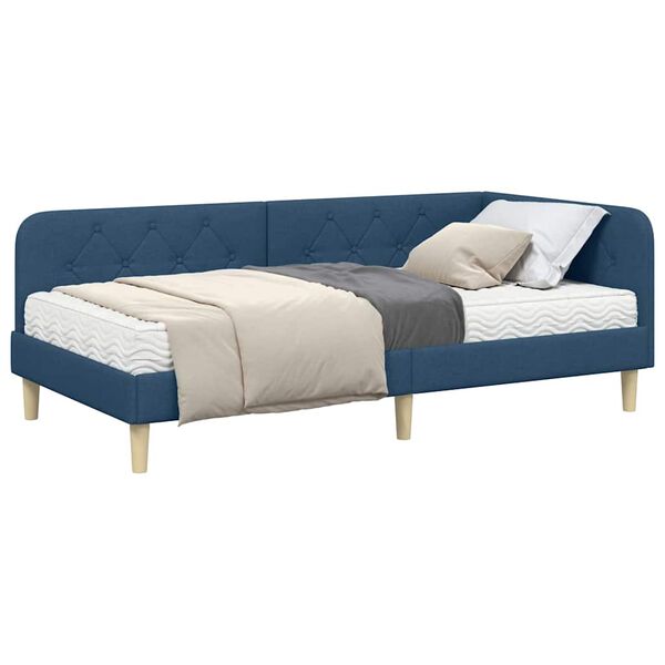 vidaXL Estructura de cama en esquina con colch&oacute;n Azul 90 x 190 cm tela