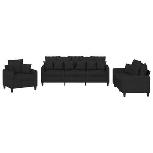 vidaXL Juego de sof&aacute;s con cojines 3 piezas tela negro