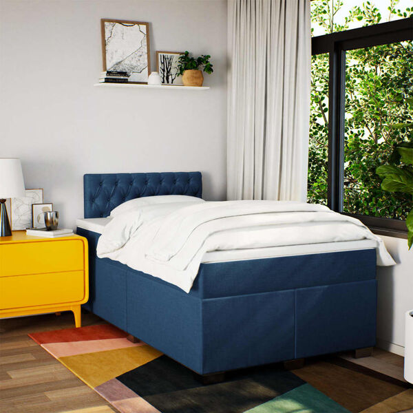 vidaXL Cama box spring con colch&oacute;n tela azul 120x200 cm