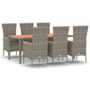 vidaXL Set comedor jard&iacute;n 7 pzas y cojines rat&aacute;n sint&eacute;tico gris
