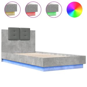 vidaXL Estructura de cama cabecero luces LED gris hormig&oacute;n 75x190 cm
