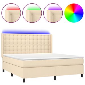 vidaXL Cama box spring colch&oacute;n y luces LED tela crema 160x200 cm
